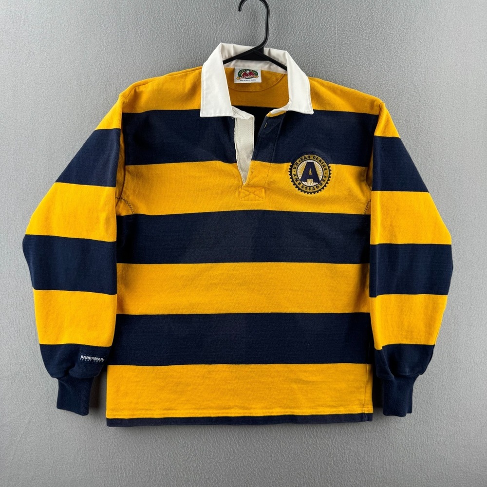 Barbarian Rugby Shirt Mens Medium Yellow Heavy Cotton Long Sleeve Polo Y2K